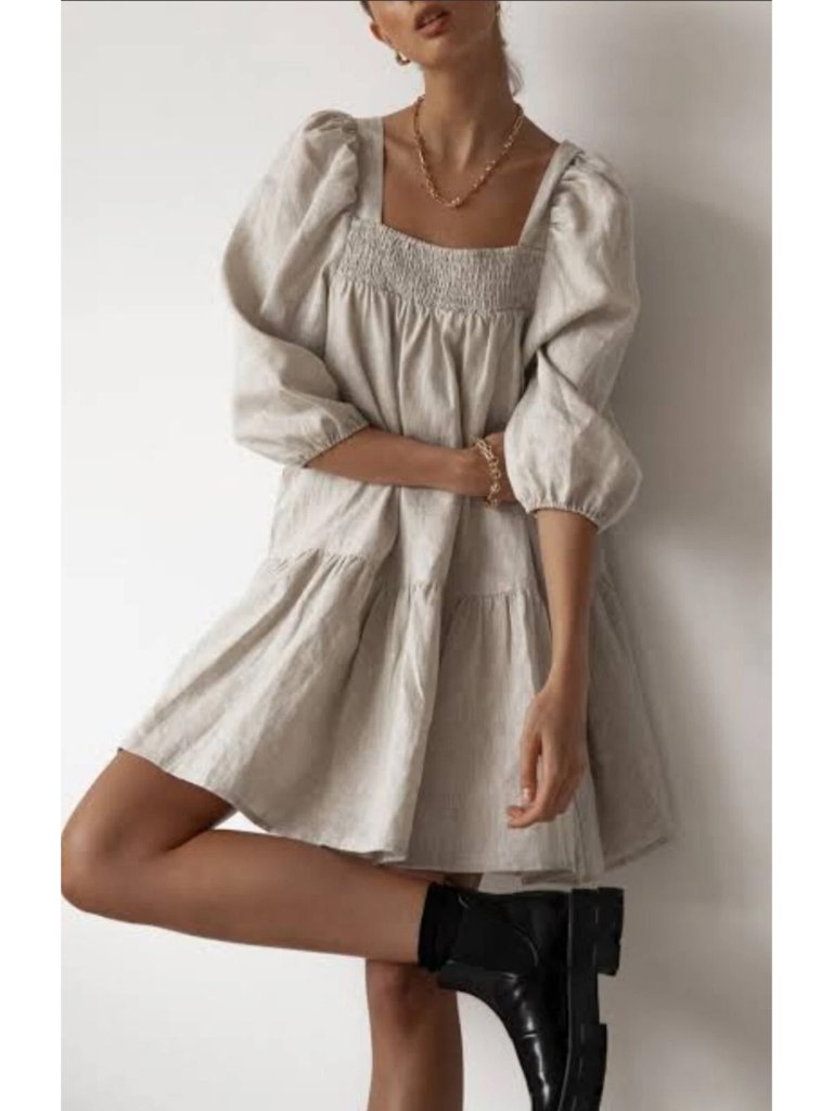 Dissh Linen Beige Natural Flax Mini Dress